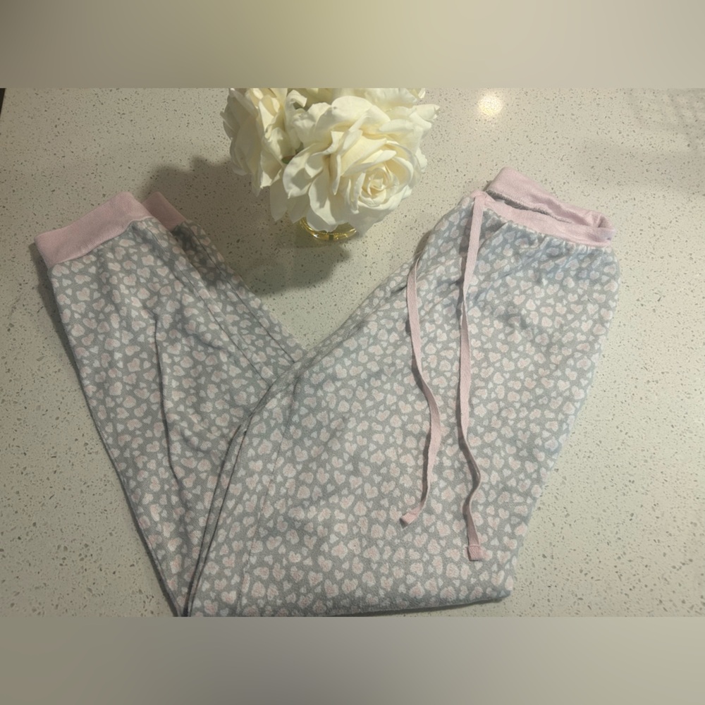 Pink and Gray hearts Pajama Pants, size medium